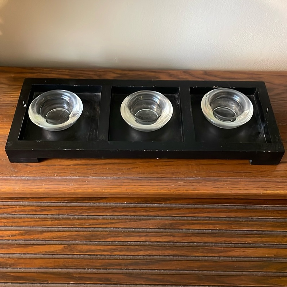 Black sectioned vanity kitchen candle holder tray